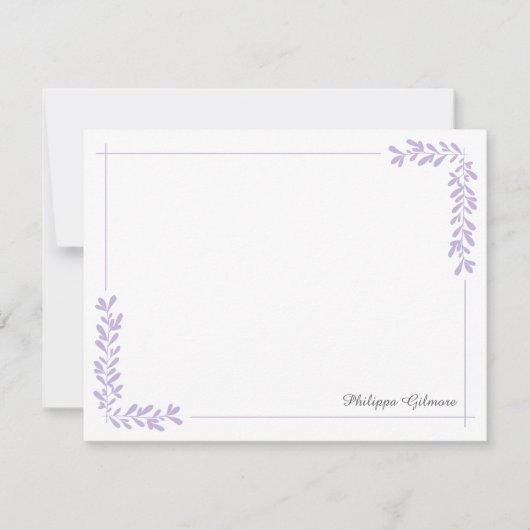 紫の緑のフレーム名パーソナライズされた ノートカード (正面)