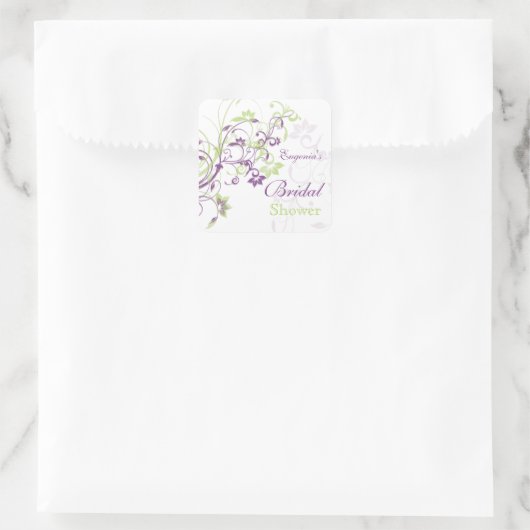 紫の緑のフローラ渦巻きブライダルシャワーシール スクエアシール (バッグ)