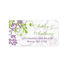 紫の緑のフローラ結婚の住所の宛名ラベル ラベル