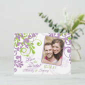 紫の緑のフローラ結婚の写真の日付を保存 セーブザデート (スタンド正面)