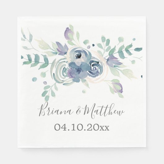 紫の緑のフローラ結婚 スタンダードランチョンナプキン (正面)