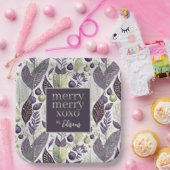 紫の緑のメリークリスマスパターン#21 ID1009 ペーパープレート (パーティー)