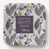 紫の緑のメリークリスマスパターン#21 ID1009 ペーパープレート (正面)