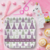 紫の緑のメリークリスマスパターン#25 ID1009 ペーパープレート (パーティー)