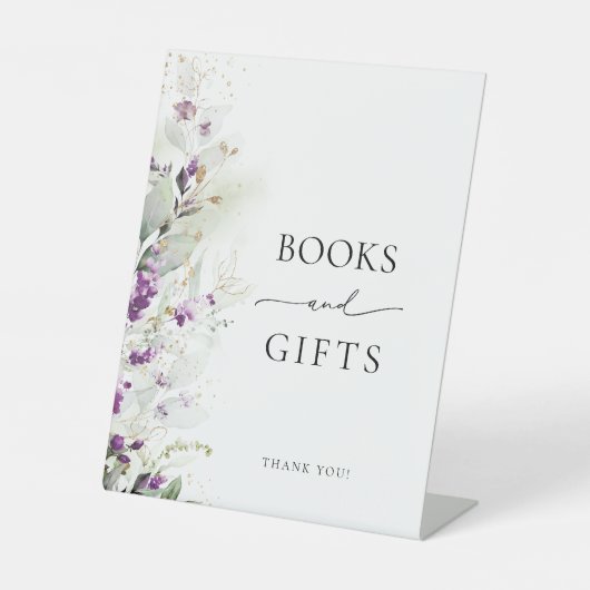 紫の緑のラベンダーの本とギフトサイン 台座サイン (正面)