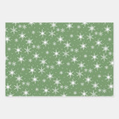 紫の緑の埃っぽいピンクのクリスマススノーフレークセット ラッピングペーパーシート (正面3)