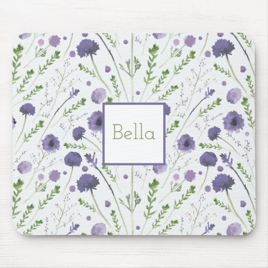 紫の緑の投げ花パーソナライズされた マウスパッド (正面)