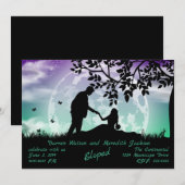 紫の緑の月の下のロマンチックな駆け落ち 招待状 (正面/裏面)