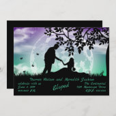 紫の緑の月下のロマンス 秘密の結婚 招待状 (正面/裏面)
