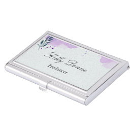 紫の緑の水色の葉 名刺入れ