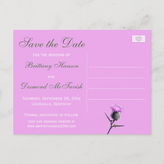 紫の緑の白いアザラシ日付はがきを保存 案内ポストカード (裏面)