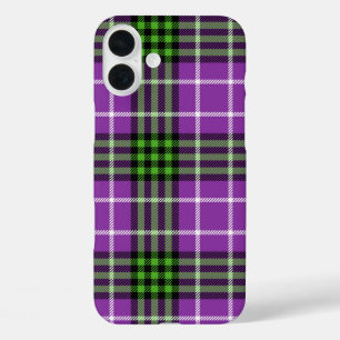 紫の緑の白いハロウィンプレイドパターン iPhone 16 PLUSケース