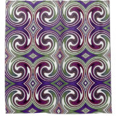 紫の緑の白い抽象芸術旋回パターン シャワーカーテン (正面)