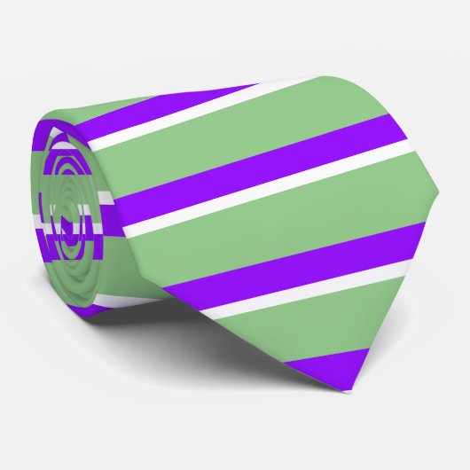 紫の緑の白のジオメトリックストライプス ネクタイ (ロール)