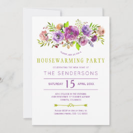 紫の緑の素朴なボホフローラ引っ越し祝いパーティーパーティー 招待状