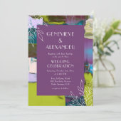 紫の緑の色彩の鮮やか抽象芸術フローラ結婚の 招待状 (スタンド正面)