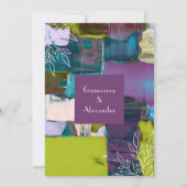 紫の緑の色彩の鮮やか抽象芸術フローラ結婚の 招待状 (裏面)
