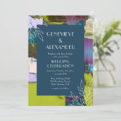 紫の緑の色彩の鮮やか抽象芸術フローラ結婚の 招待状 (スタンド正面)