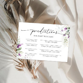 紫の緑の赤ちゃんシャワー予測カード 招待状