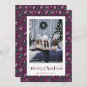 紫の緑の醜いセーターの写真のクリスマスカード シーズンカード (正面/裏面)