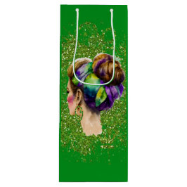 紫の緑の金ゴールド髪を持つマルディグラスウーマン ワインギフトバッグ