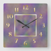 紫の緑の金属金ゴールド スクエア壁時計 (正面)