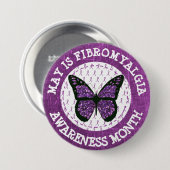 紫の線維筋痛認識度月リボンボタン 缶バッジ (正面&裏面)