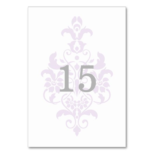 紫の繊細なダマスクテーブルカード テーブルナンバー (正面)