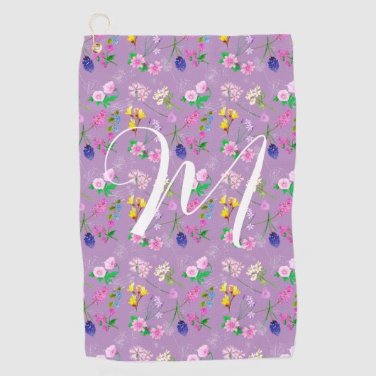 紫の繊細な山花。カスタム ゴルフタオル (正面)