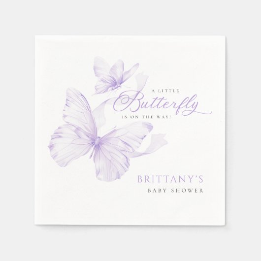 紫の繊細な蝶の赤ちゃんシャワー スタンダードカクテルナプキン (正面)