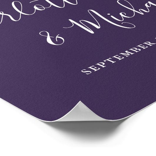 紫の署名スクリプト結婚のウェルカムサイン ポスター (角)