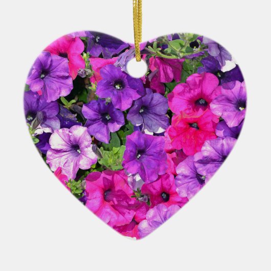 紫の美しいペチュニアの花 セラミックオーナメント (正面)