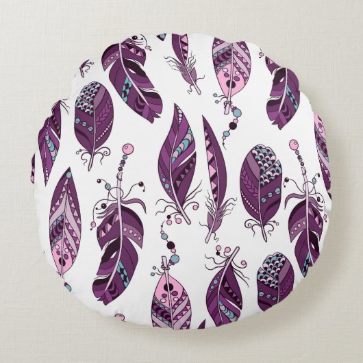 紫の羽：ヴィンテージ観賞シームレス。 ラウンドクッション (正面)