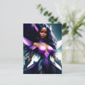 紫の翼を持つ黒い妖精の女の子スーパーヒーロー ポストカード (スタンド正面)
