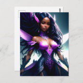 紫の翼を持つ黒い妖精の女の子スーパーヒーロー ポストカード (正面/裏面)