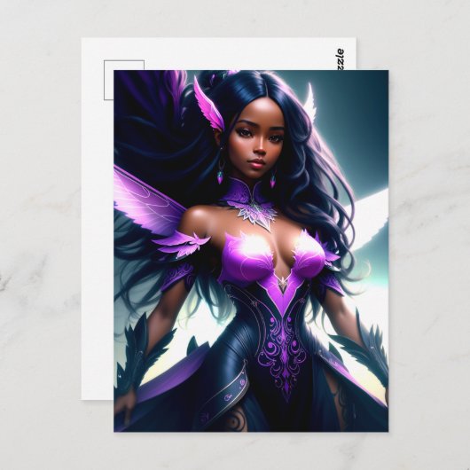 紫の翼を持つ黒い妖精の女の子スーパーヒーロー ポストカード (正面/裏面)