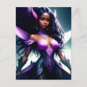 紫の翼を持つ黒い妖精の女の子スーパーヒーロー ポストカード (正面)