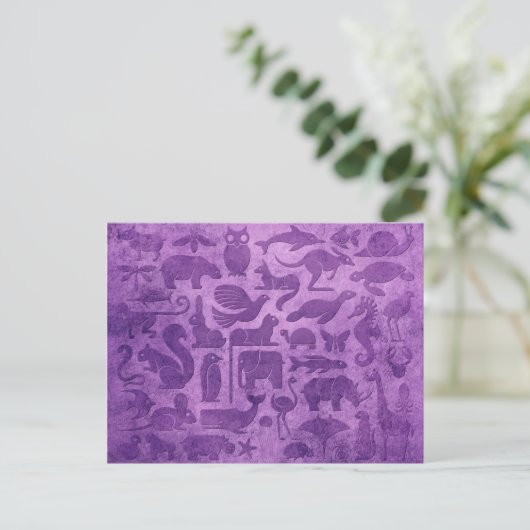 紫の老擦り切れた獣の王国パターン ポストカード (スタンド正面)