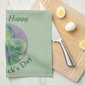 紫の聖パトリックの日に緑のクローバーのシャムロック キッチンタオル (四つ折り)