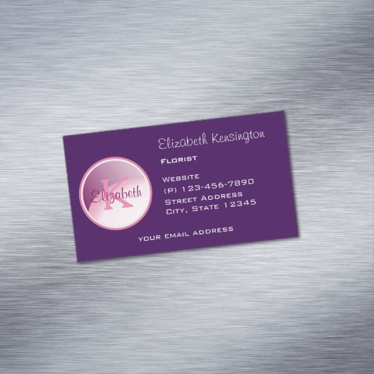 紫の背景にモノグラムの円 マグネット名刺 (インサイチュ)