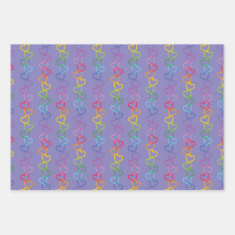 紫の背景にリンクされた愛のハート ラッピングペーパーシート