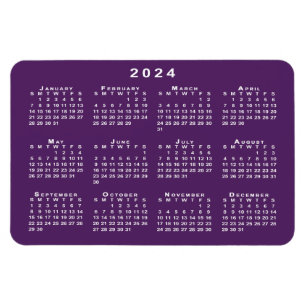 紫の背景に白2024カレンダーテンプレート マグネット