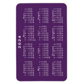 紫の背景に白2024カレンダーテンプレート マグネット (縦)