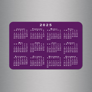 紫の背景に白2025カレンダーテンプレート マグネット