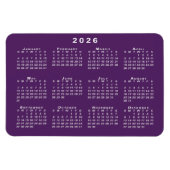 紫の背景に白2026カレンダーテンプレート マグネット (横)