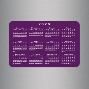紫の背景に白2026カレンダーテンプレート マグネット