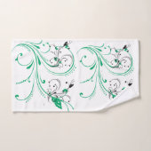 紫の背景に緑の花 バスタオルセット (ハンドタオル)