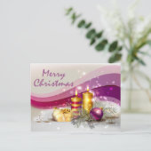 紫の背景に金色のキャンドルクリスマスボール シーズンポストカード (スタンド正面)