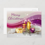 紫の背景に金色のキャンドルクリスマスボール シーズンポストカード (正面/裏面)