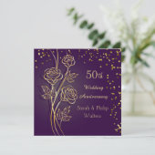 紫の背景に金色のバラと紙吹雪、50周年記念 招待状 (スタンド正面)